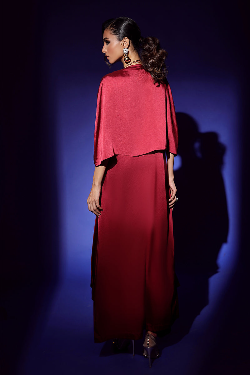 Wardha Saleem | Luxury Pret Fusion Wear | VEGA DRAPE (2PC) S Electric Red Crepe Silk