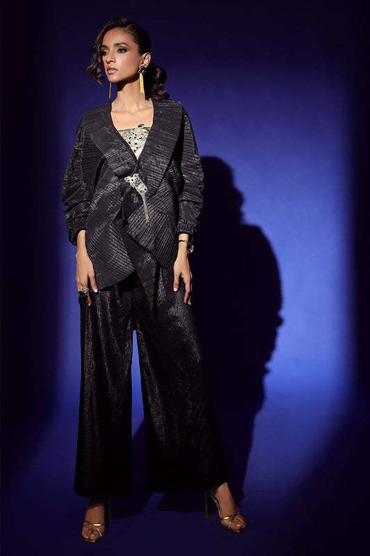 Wardha Saleem | Luxury Pret Fusion Wear | NOIR (3PC) XS Black Silk