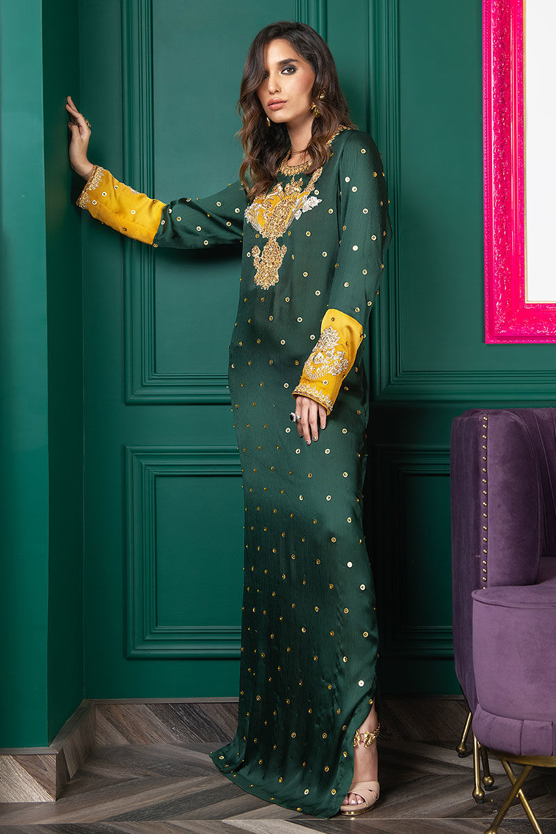 Wardha Saleem | Luxury Pret Fusion Wear | WS22-034 L Bottle Green Zardozi