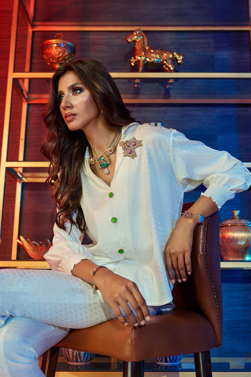 Wardha Saleem | Luxury Pret Fusion Wear | GOSSIP GIRL €“ WHITE CO-ORD SET L White Female