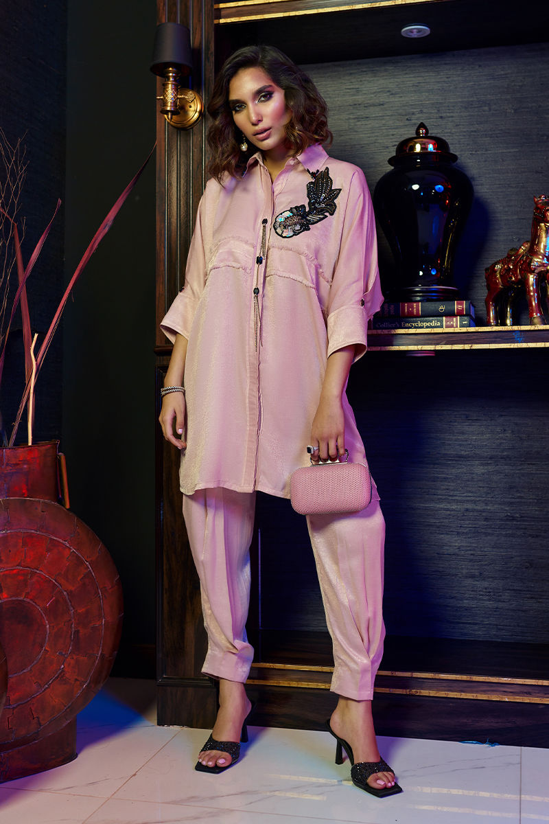 Wardha Saleem | Luxury Pret Fusion Wear | ZEN€“ SALMON PINK CO-ORD SET L Salmon Pink Female