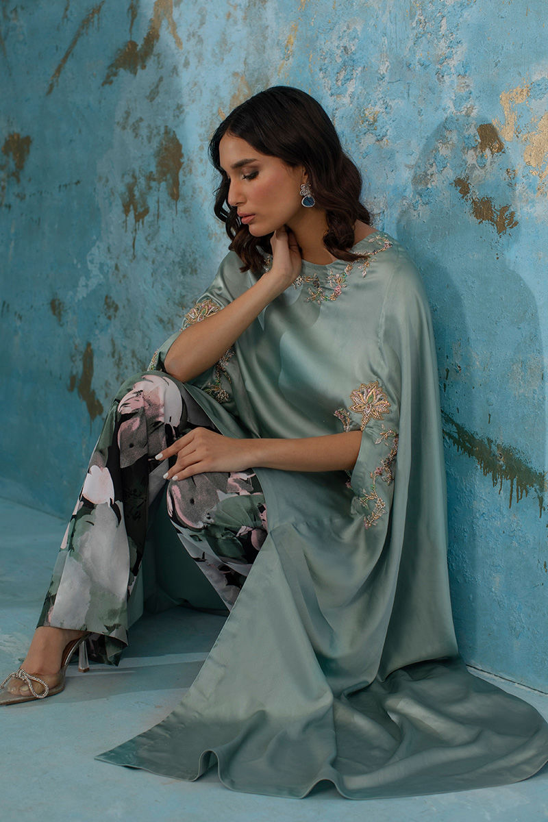 Wardha Saleem | Luxury Pret Fusion Wear | LOTUS LOVE L Greenish Gray Female