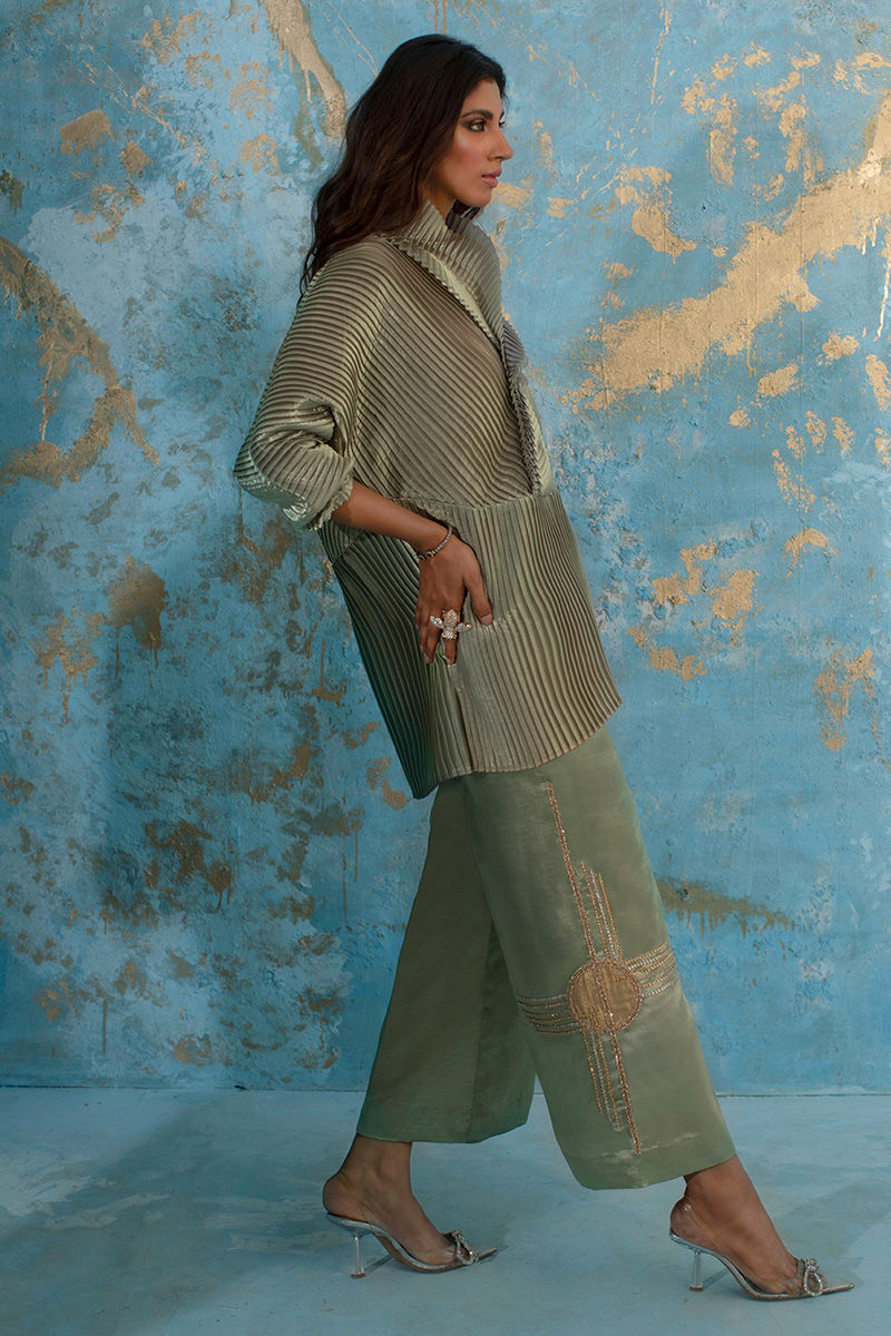 Wardha Saleem | Luxury Pret Fusion Wear | LUNA XL Olive Green Female