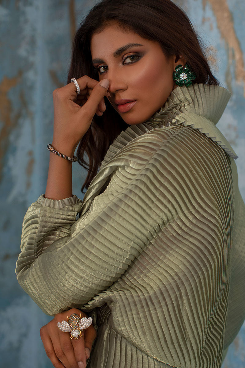 Wardha Saleem | Luxury Pret Fusion Wear | LUNA M Olive Green Female