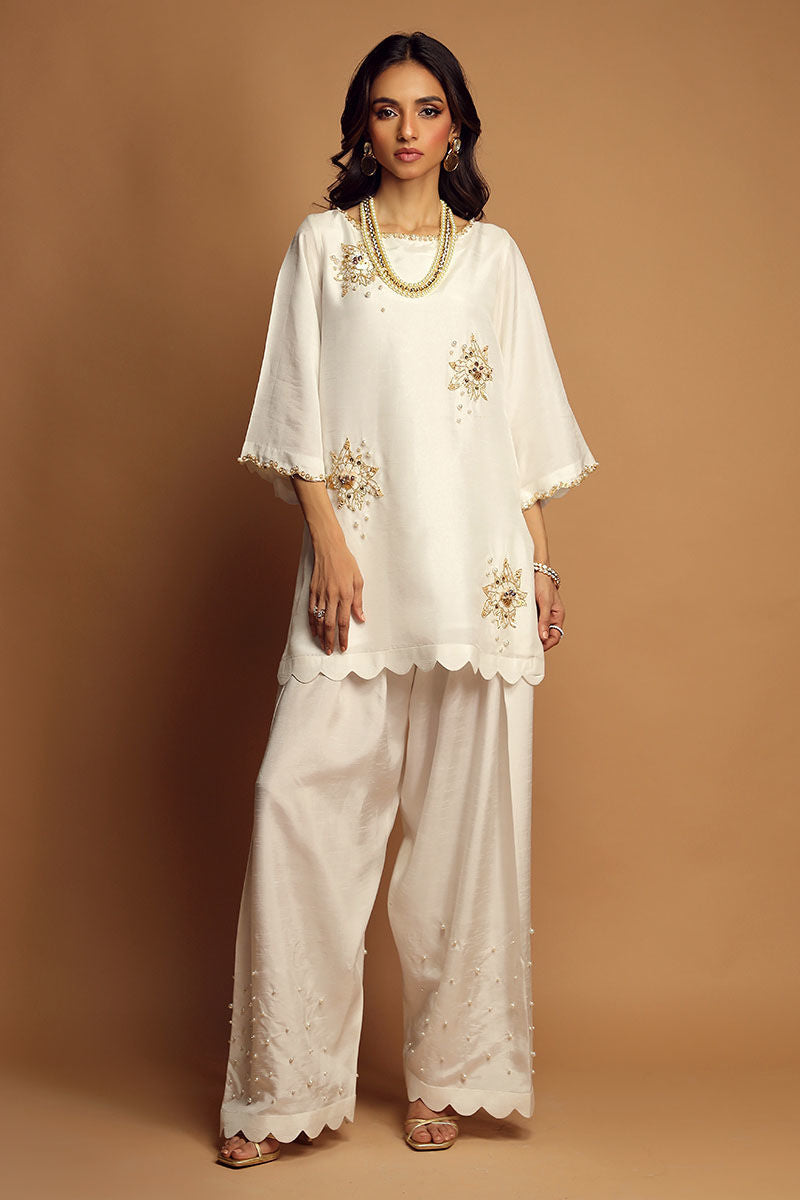 Wardha Saleem | Luxury Pret Traditional Wear | RIVIE RE (2PC) XS White Korean Raw Silk