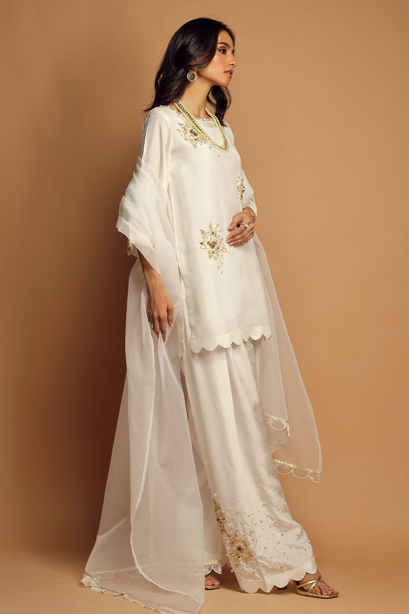 Wardha Saleem | Luxury Pret Traditional Wear | RIVIE RE (2PC) XL White Korean Raw Silk
