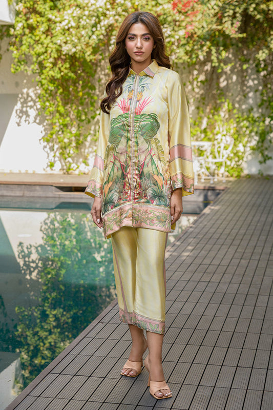 Fatima Khan | Eid Digital Silk Prints | Tropical Bliss XS Pastel Yellow Silk