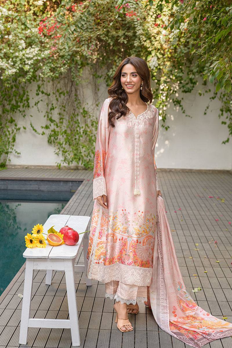Fatima Khan | Eid Digital Silk Prints | Oriental Peach - Pakistani Designer Dress - by Fatima Khan | Type: Ladies Clothes - 100% Original at Saira Sultan
