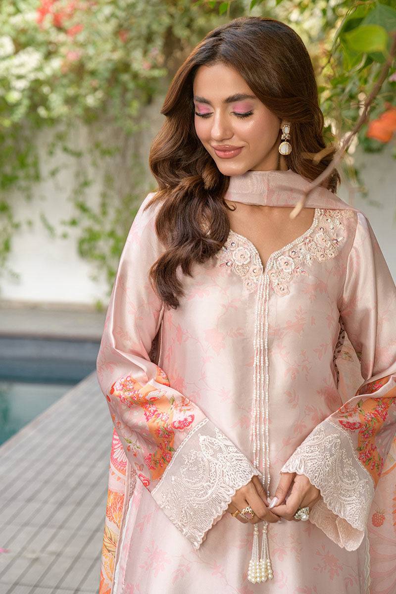 Fatima Khan | Eid Digital Silk Prints | Oriental Peach - Pakistani Designer Dress - by Fatima Khan | Type: Ladies Clothes - 100% Original at Saira Sultan