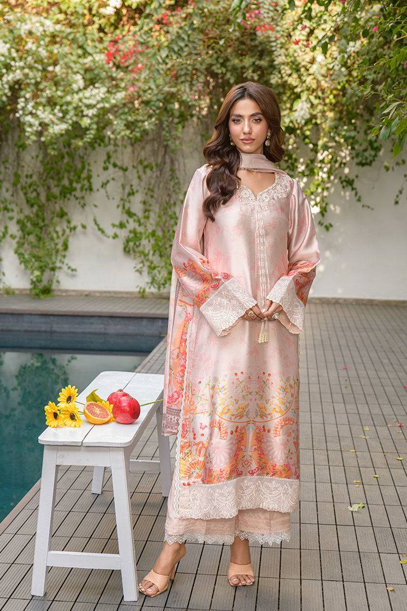 Fatima Khan | Eid Digital Silk Prints | Oriental Peach - Pakistani Designer Dress - by Fatima Khan | Type: Ladies Clothes - 100% Original at Saira Sultan