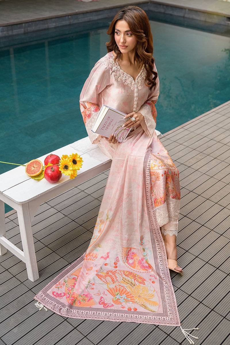 Fatima Khan | Eid Digital Silk Prints | Oriental Peach - Pakistani Designer Dress - by Fatima Khan | Type: Ladies Clothes - 100% Original at Saira Sultan