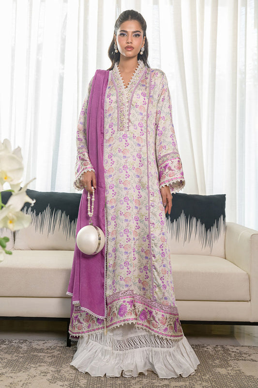 Fatima Khan | Eid Digital Silk Prints | Lavender Ivory XS Ivory Silk