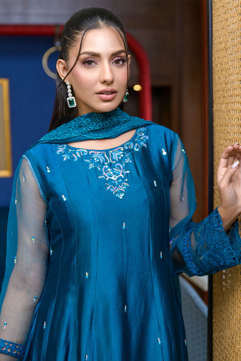 Fatima Khan | La Fleur Eid Edit | Azure Jade L Peacock Blue Pure Sheesha Silk