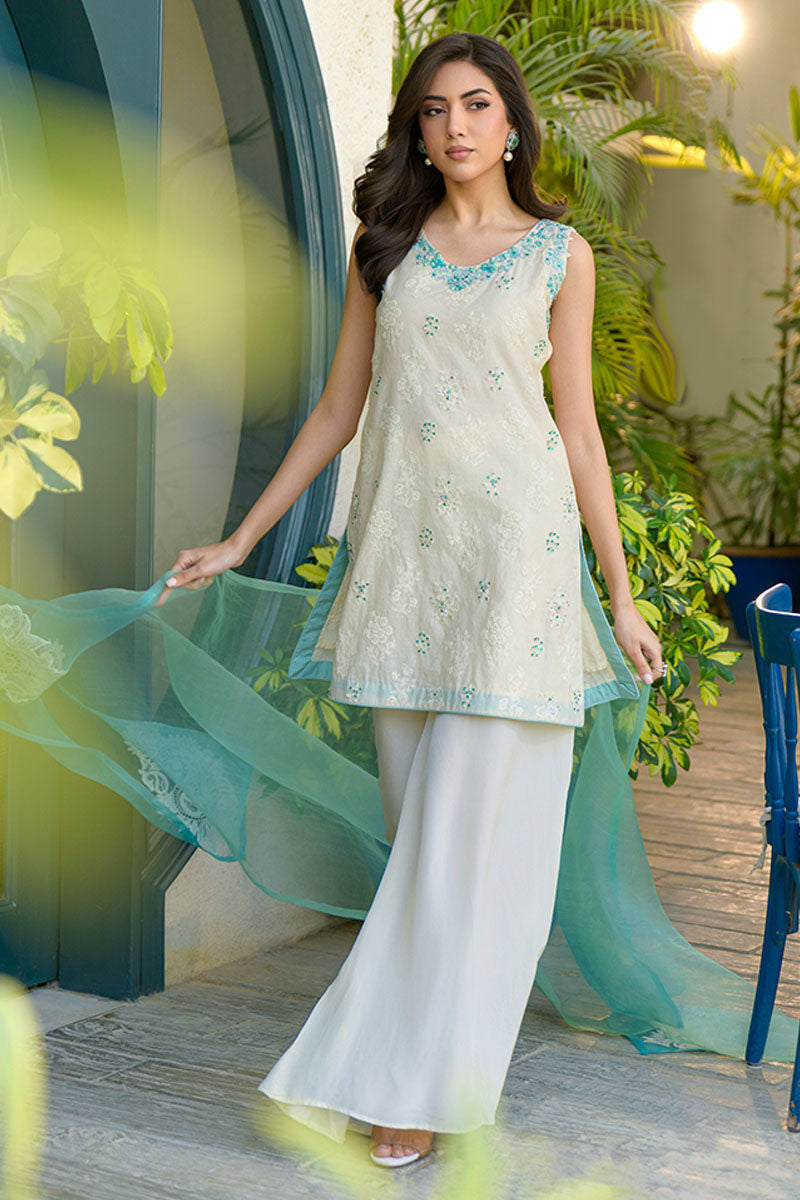 Fatima Khan | La Fleur Eid Edit | Minty Fresh XL Cream Russian silk