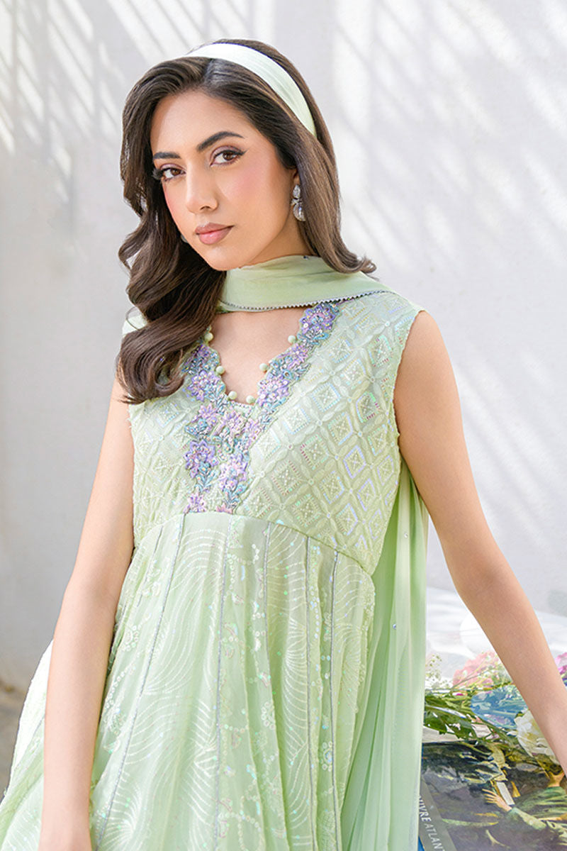 Fatima Khan | La Fleur Eid Edit | Pale Pistachio M Mint Green Chiffon