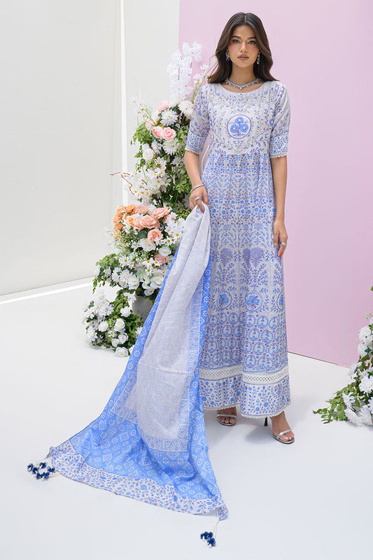 Fatima Khan | Eid Digital Silk Prints | Azure Blue XS Persion Blue Silk