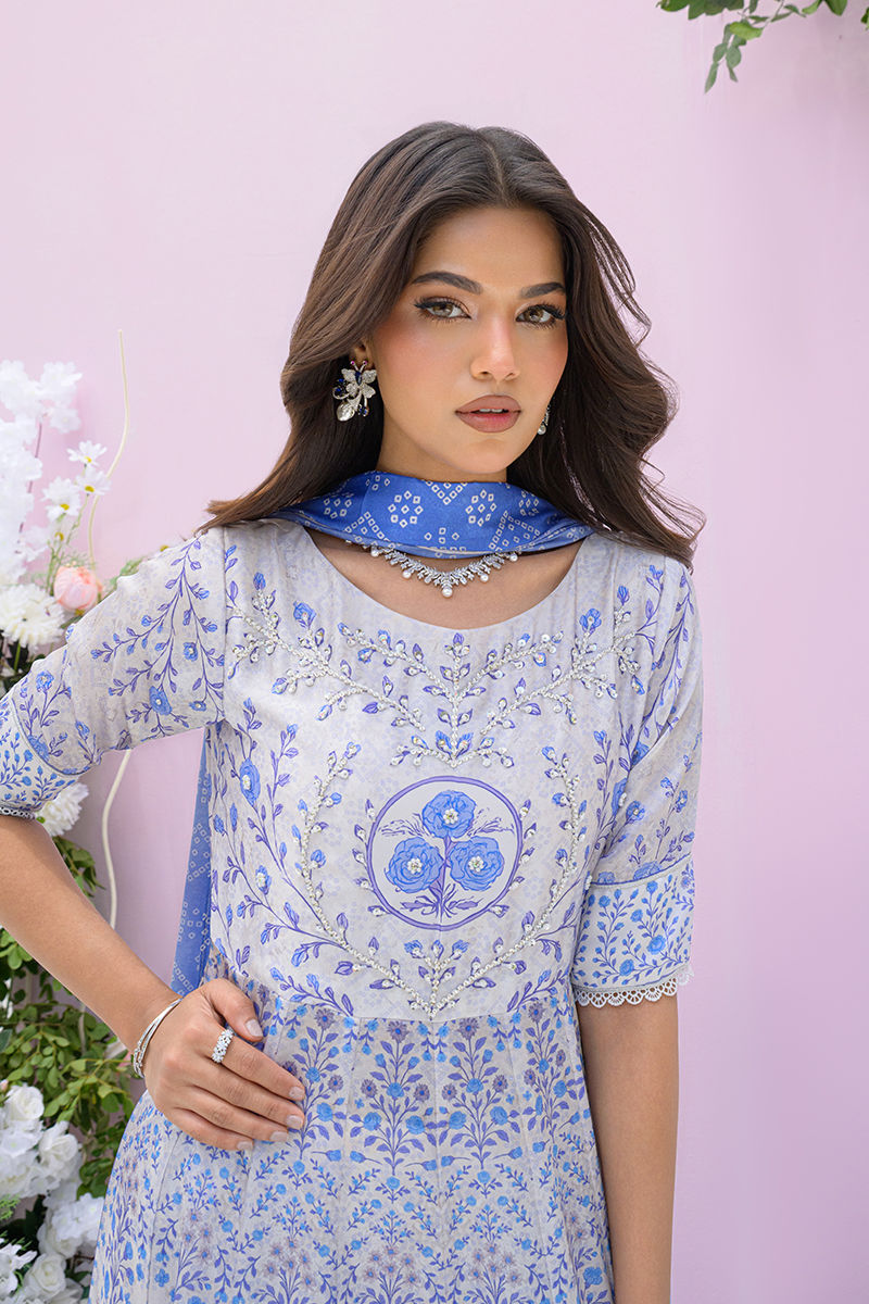 Fatima Khan | Prints and Petals | Azure Blue - Pakistani Designer Dress - by Fatima Khan - Type : Ladies Clothes - 100% Original at Saira Sultan