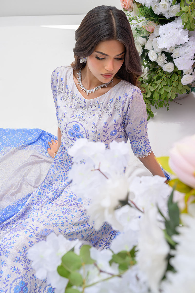 Fatima Khan | Prints and Petals | Azure Blue - Pakistani Designer Dress - by Fatima Khan - Type : Ladies Clothes - 100% Original at Saira Sultan