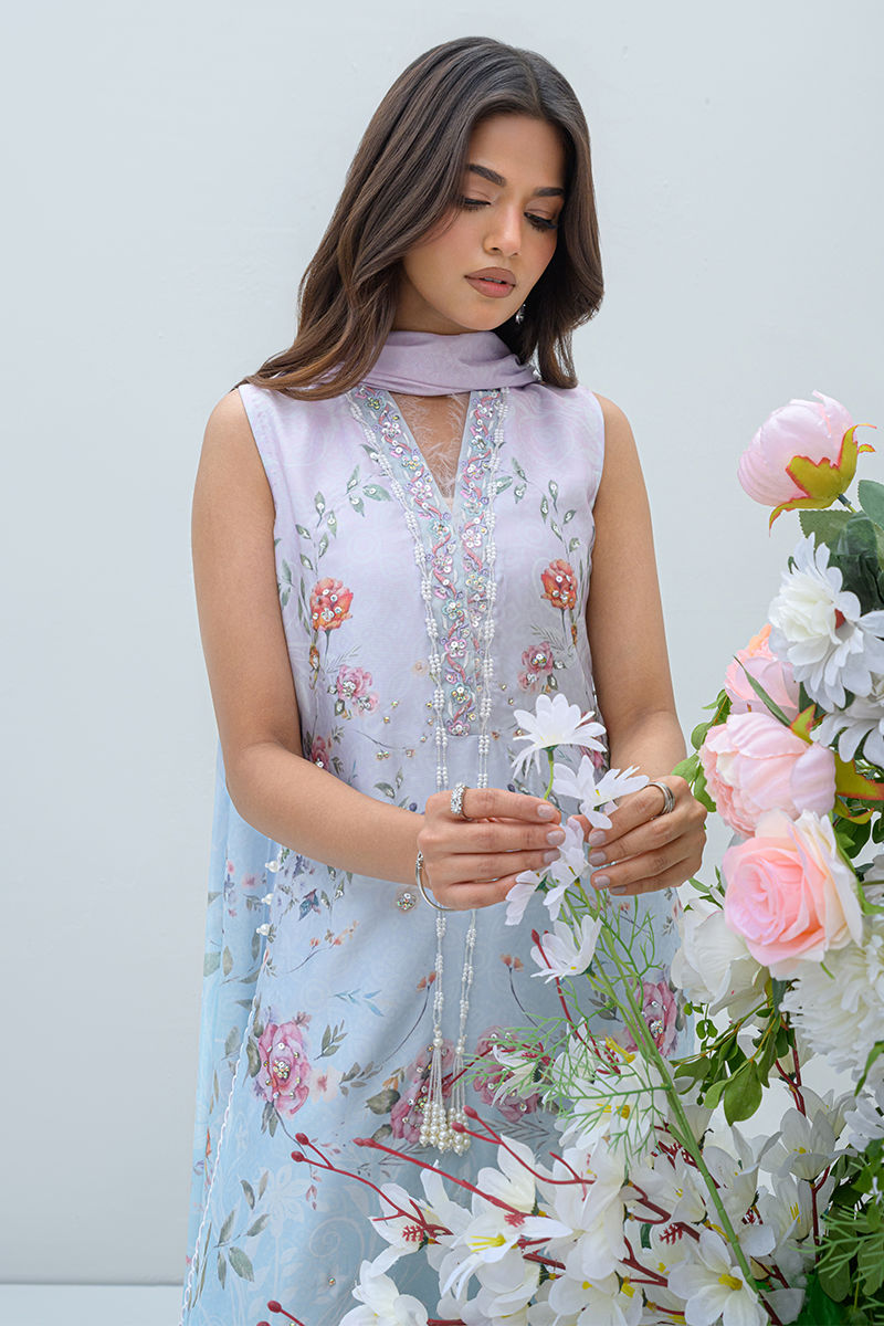 Fatima Khan | Eid Digital Silk Prints | Skye M Light Blue Silk