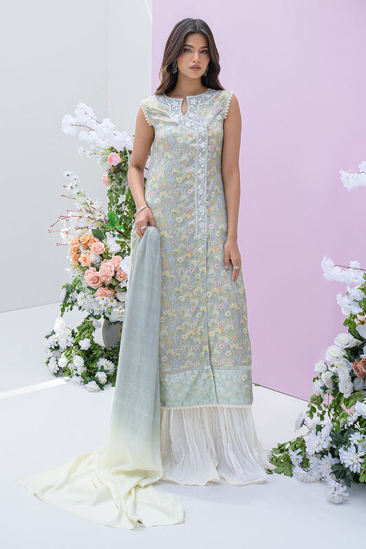 Fatima Khan | Eid Digital Silk Prints | Dandelions XS Gray Silk