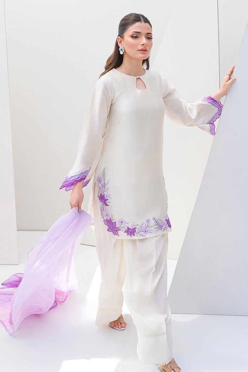 Fatima Khan | Serene Eid Luxe Pret | Majestic Ivory XS White Sheesha Silk