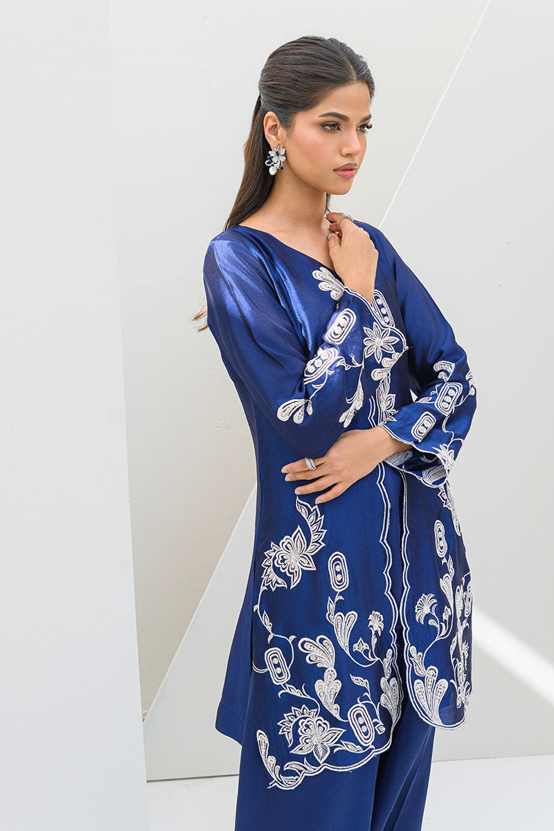 Fatima Khan | Serene Eid Luxe Pret | Blue Noir L Navy Blue Sheesha Silk