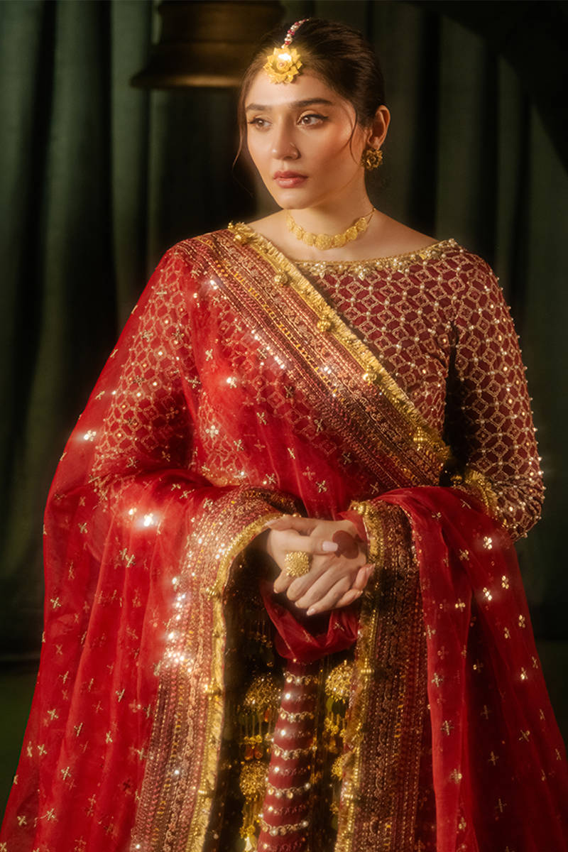 MNR | Zarlish Festive Formals | Bia Custom Size Maroon Indian Silk