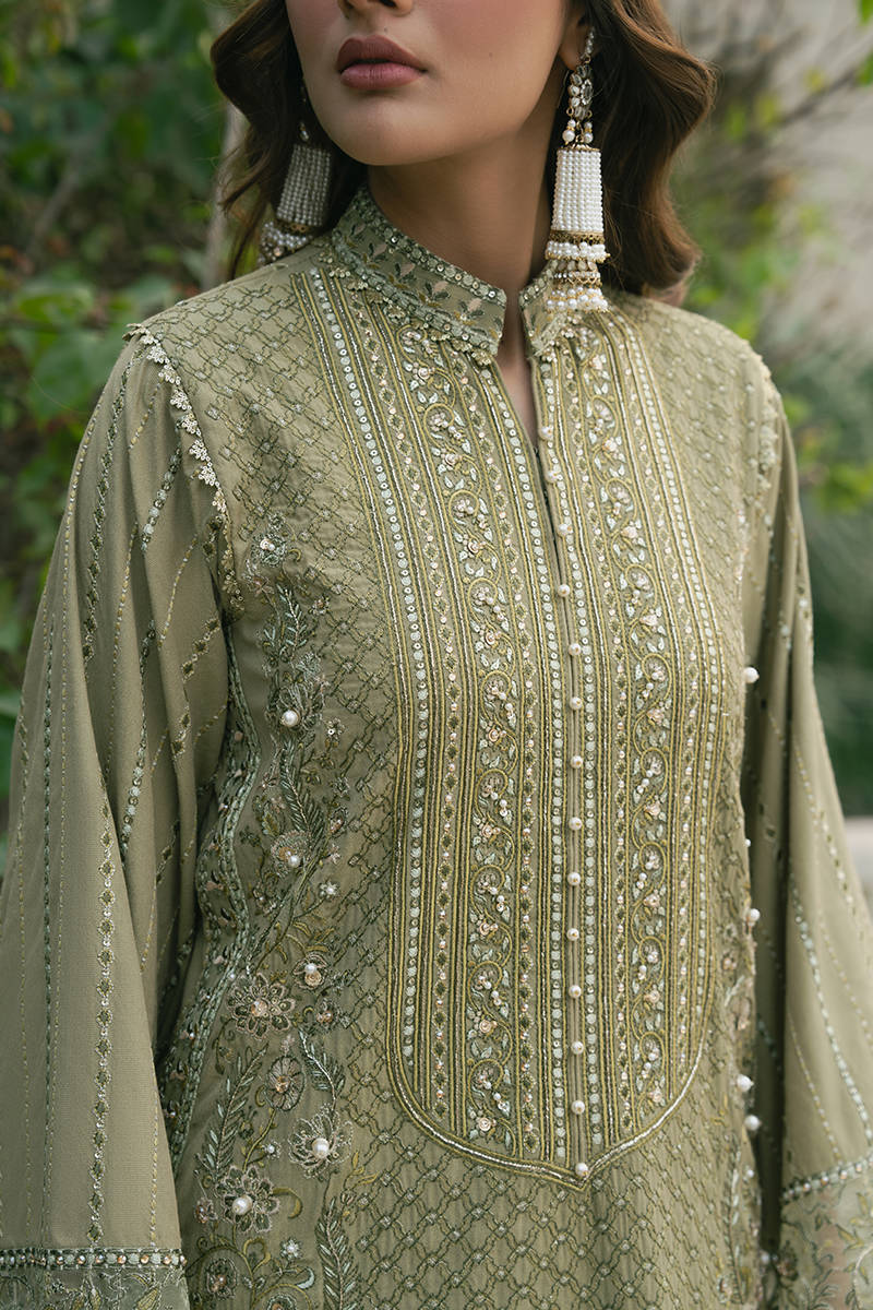 MNR | Ashiyana Festive Eid Collection 25 | Ayzal M Olive Cotton Net