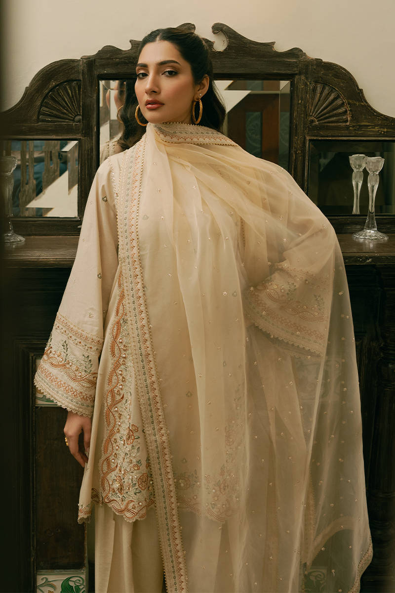 MNR | Ashiyana Festive Eid Collection 25 | Zaina XL Beige Cotton Net
