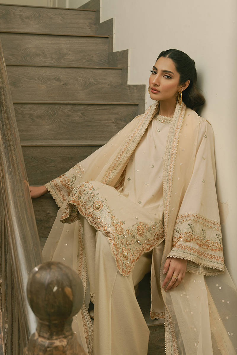 MNR | Ashiyana Festive Eid Collection 25 | Zaina M Beige Cotton Net