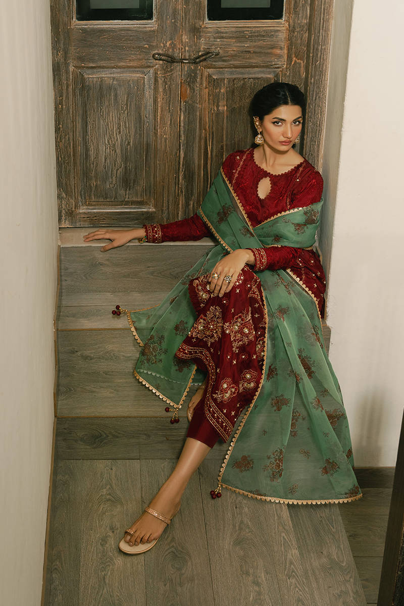 MNR | Ashiyana Festive Eid Collection 25 | Gulaal XL Maroon Samen Silk