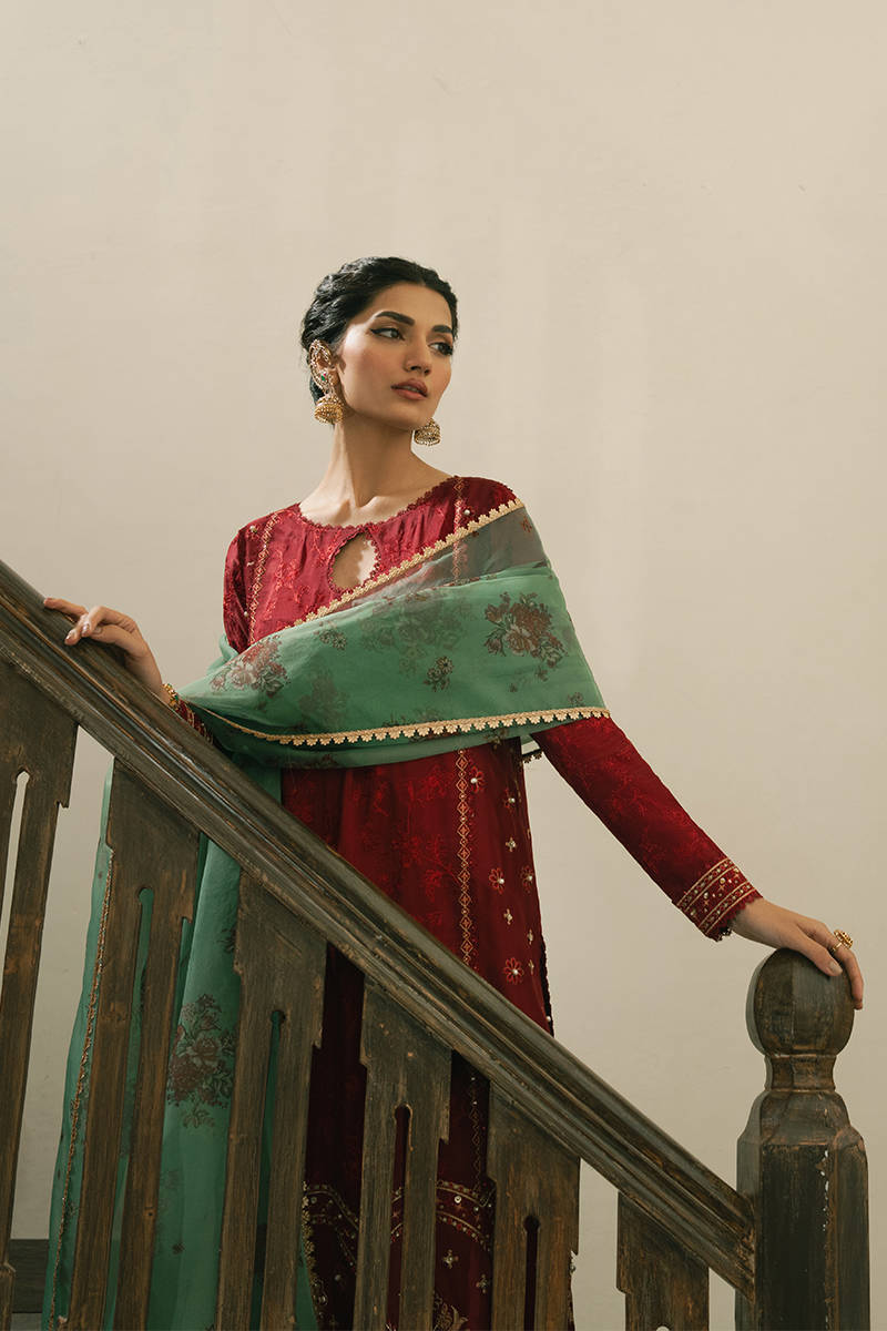 MNR | Ashiyana Festive Eid Collection 25 | Gulaal L Maroon Samen Silk