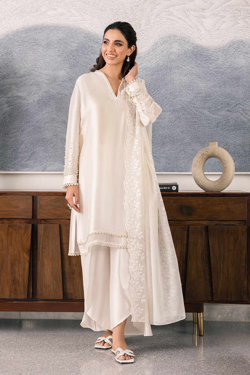Deepak Perwani | Eid Edit 25 | Kut328 S White Sheesha Silk