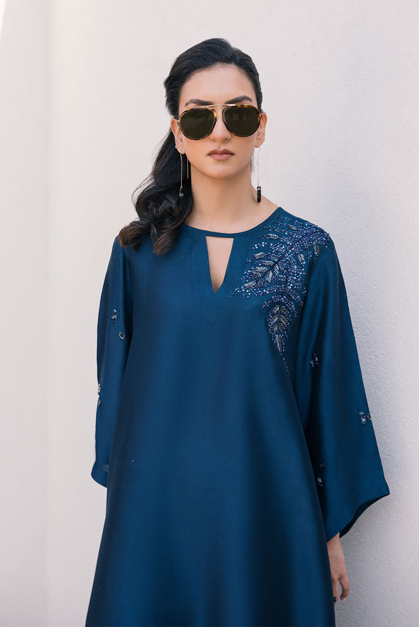 Deepak Perwani | Eid Edit 25 | Kut327 L Blue Sheesha Silk