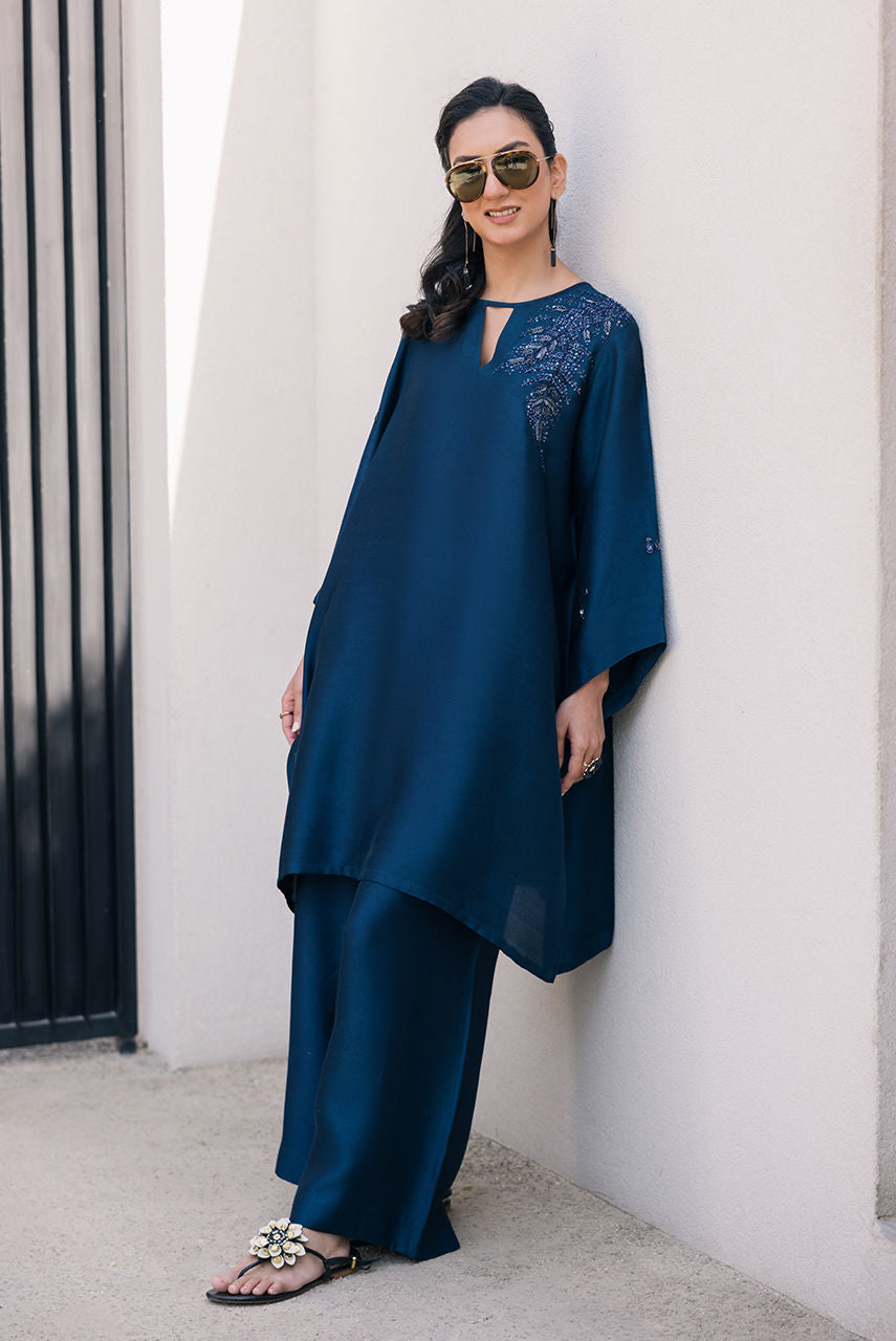 Deepak Perwani | Eid Edit 25 | Kut327 XL Blue Sheesha Silk