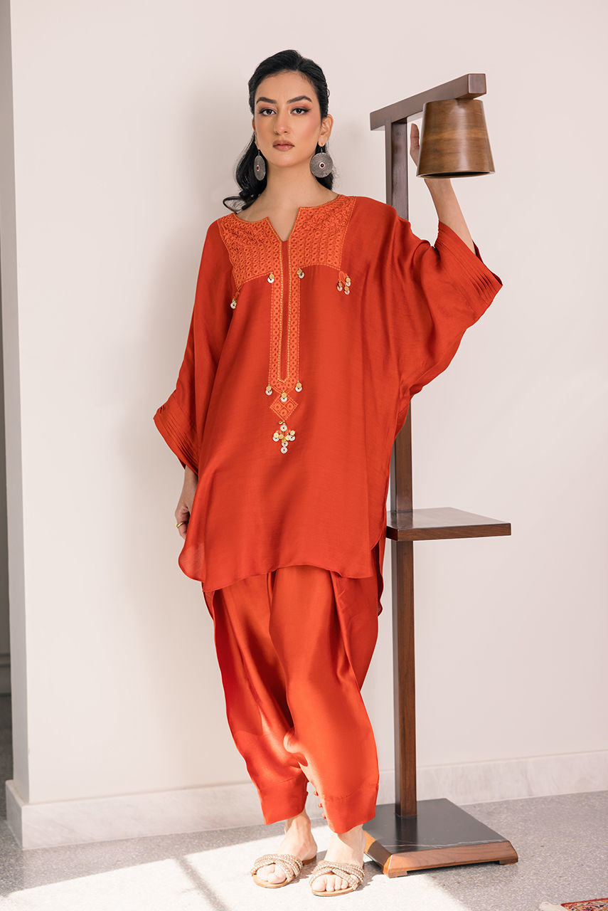 Deepak Perwani | Eid Edit 25 | Kut325 S Burnt Orange Sheesha Silk