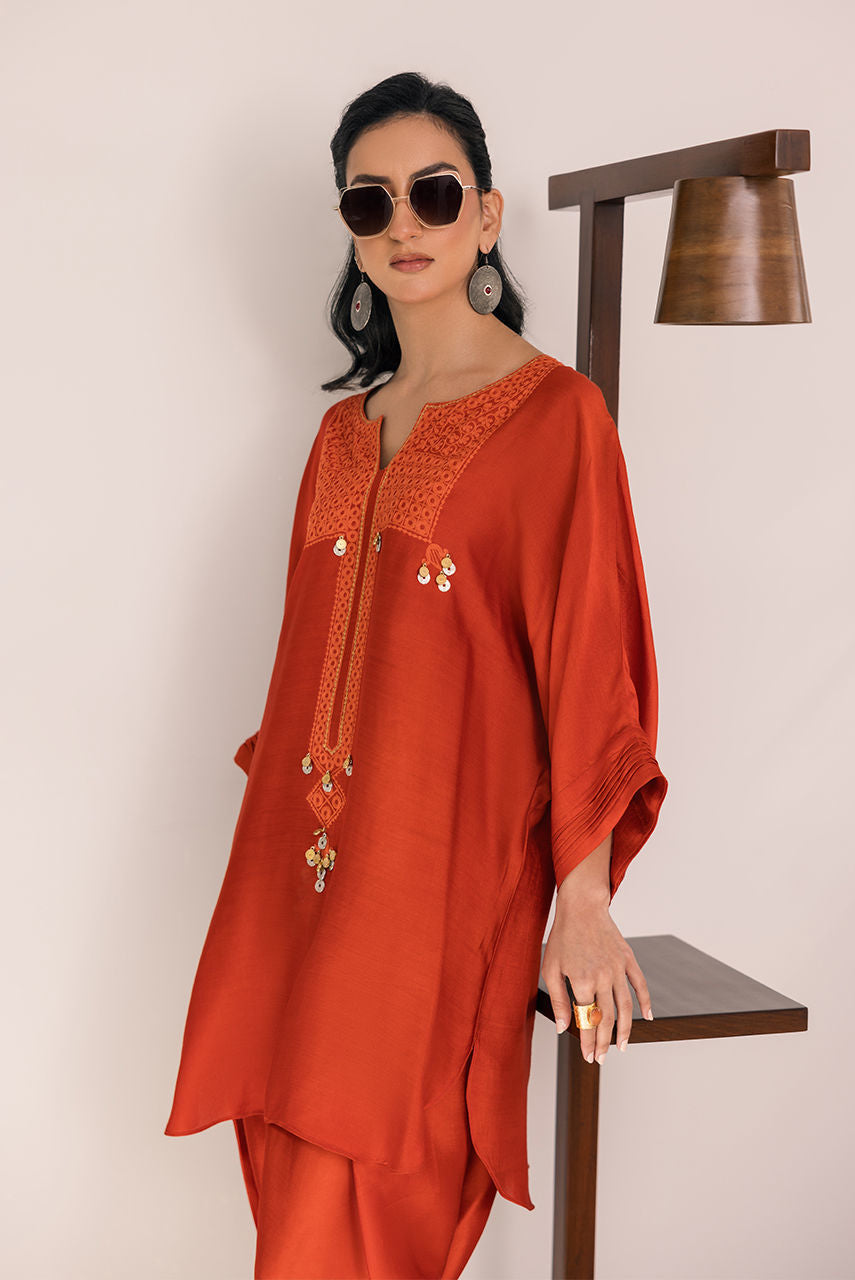 Deepak Perwani | Eid Edit 25 | Kut325 L Burnt Orange Sheesha Silk