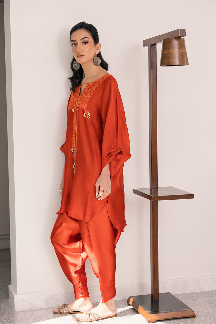 Deepak Perwani | Eid Edit 25 | Kut325 M Burnt Orange Sheesha Silk