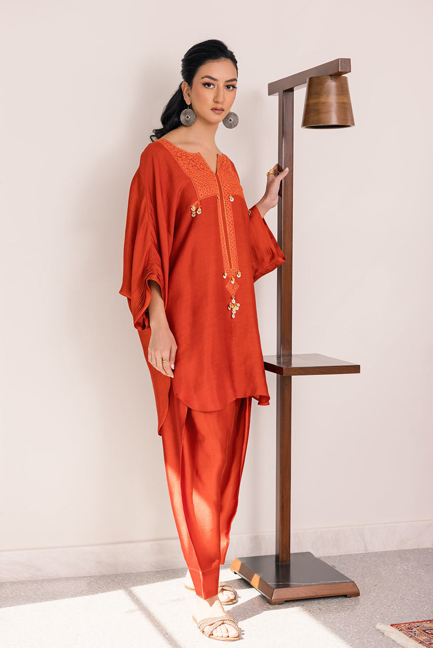 Deepak Perwani | Eid Edit 25 | Kut325 XL Burnt Orange Sheesha Silk