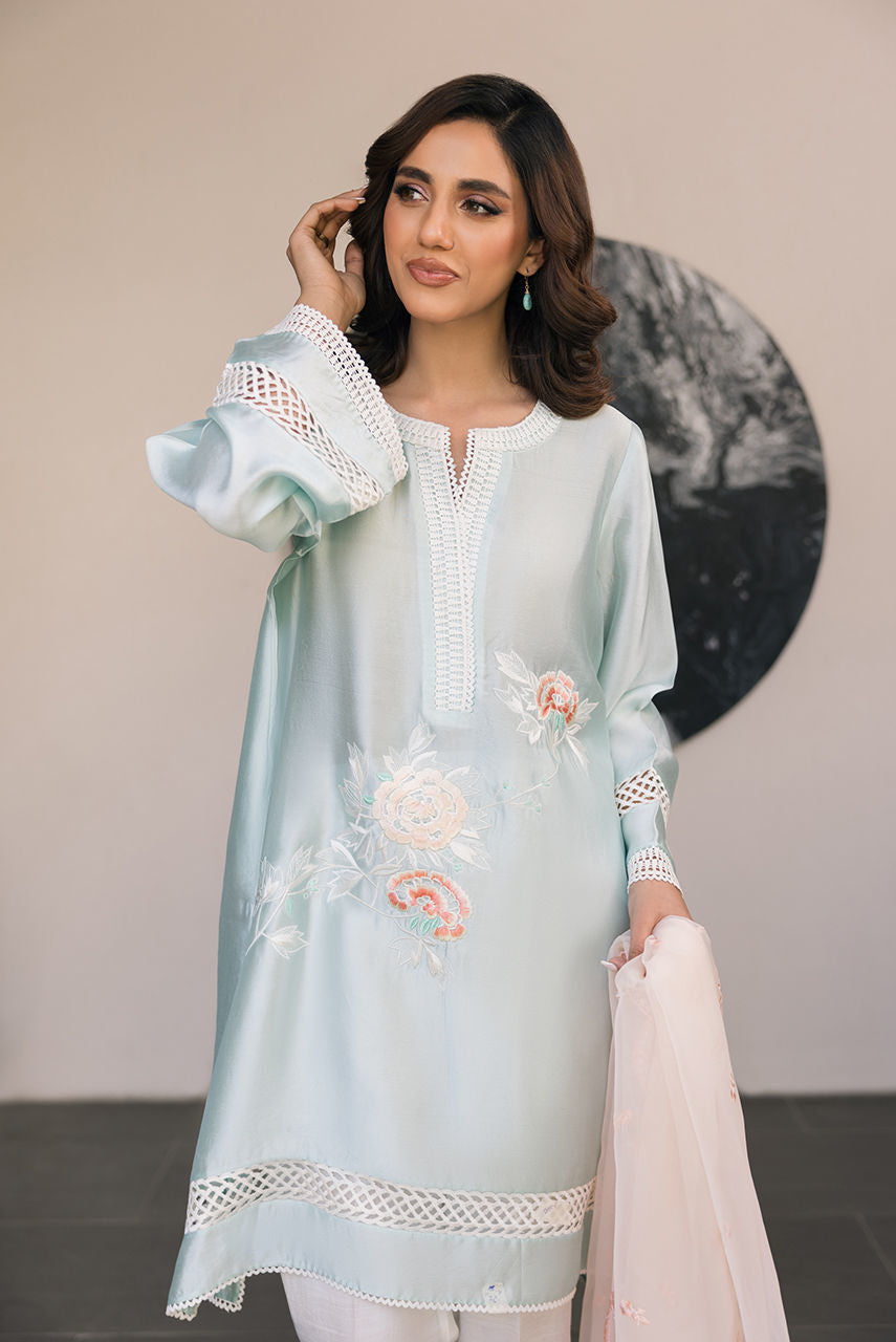 Deepak Perwani | Eid Edit 25 | Kut326 XL Ice Blue Sheesha Silk
