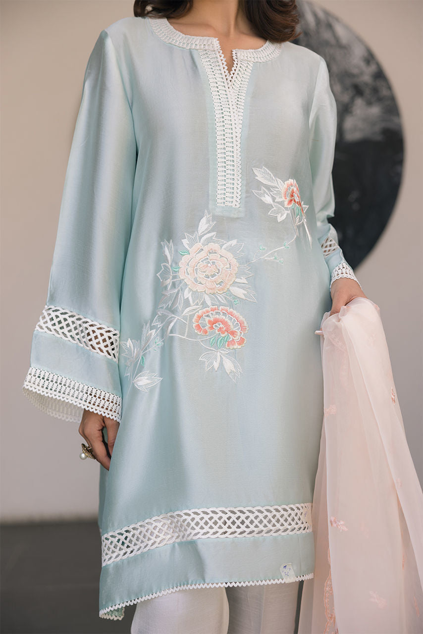 Deepak Perwani | Eid Edit 25 | Kut326 L Ice Blue Sheesha Silk