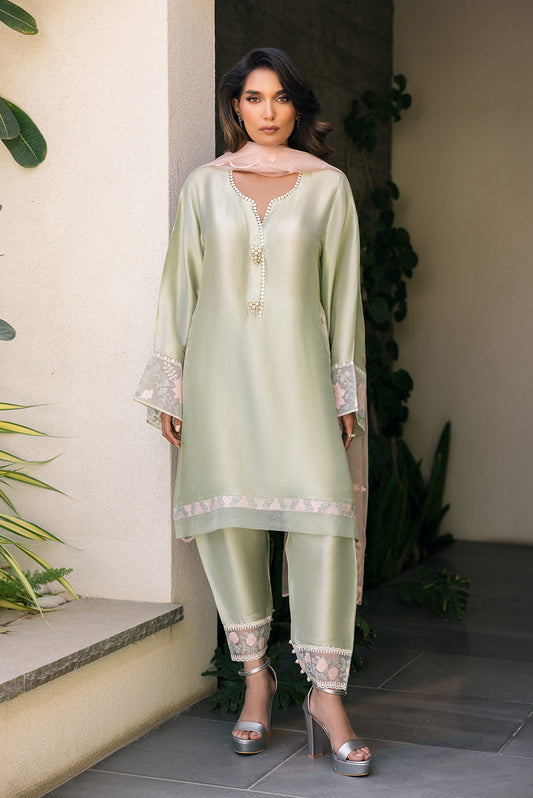 Deepak Perwani | Eid Edit 25 | Kut329 S Mint Green Silk
