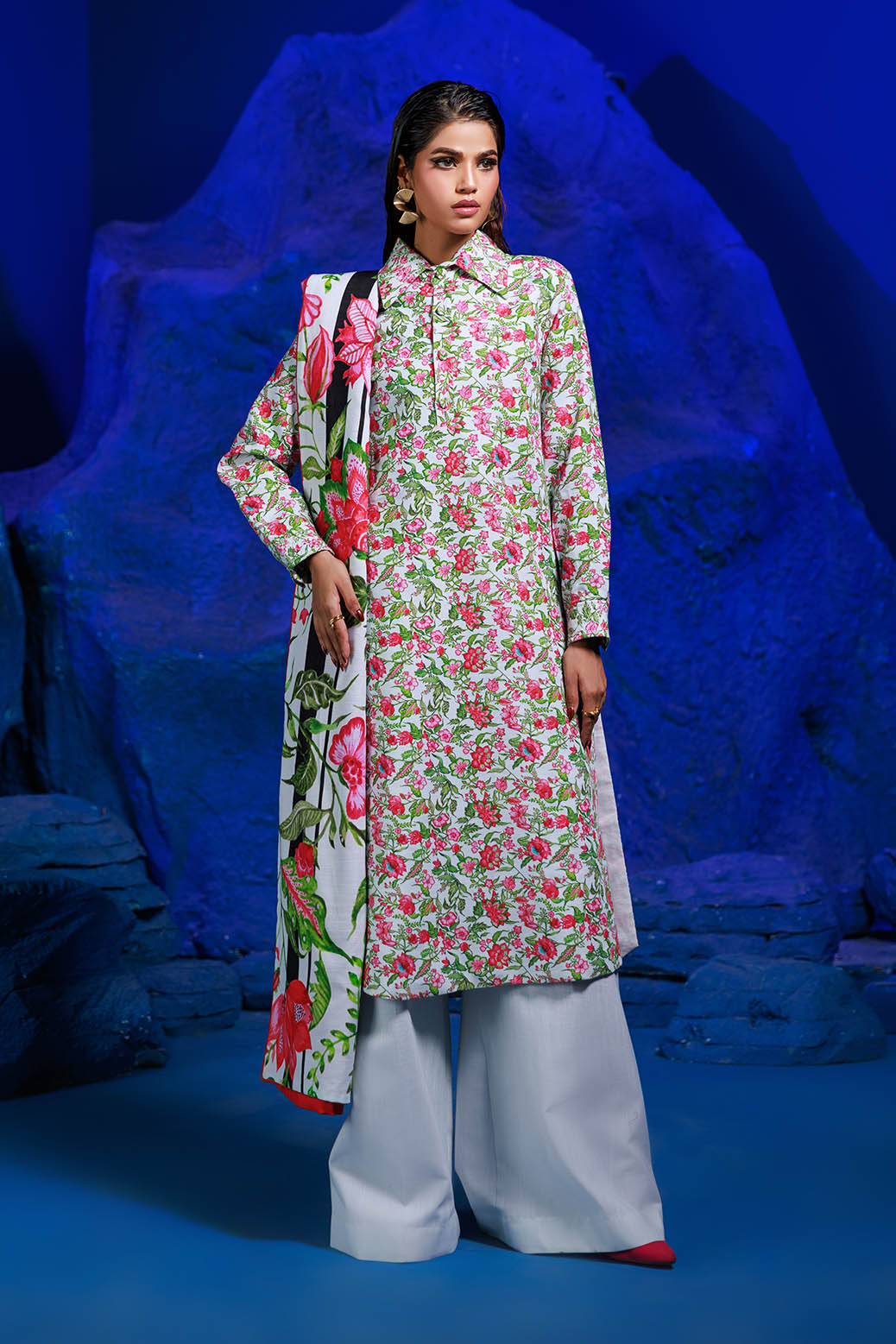 Bonanza Satrangi | Floral Art 3 Pc (1W24P3P253) White