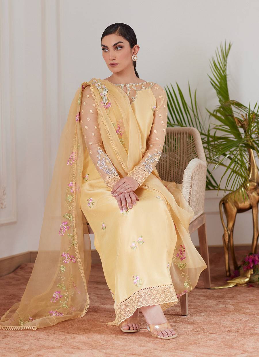 Farah Talib Aziz | Luna Eid Collection 24 | CYRILLA PALE YELLOW - Pakistani Designer Dress - by Farah Talib Aziz | Type: Luxury - 100% Original at Saira Sultan
