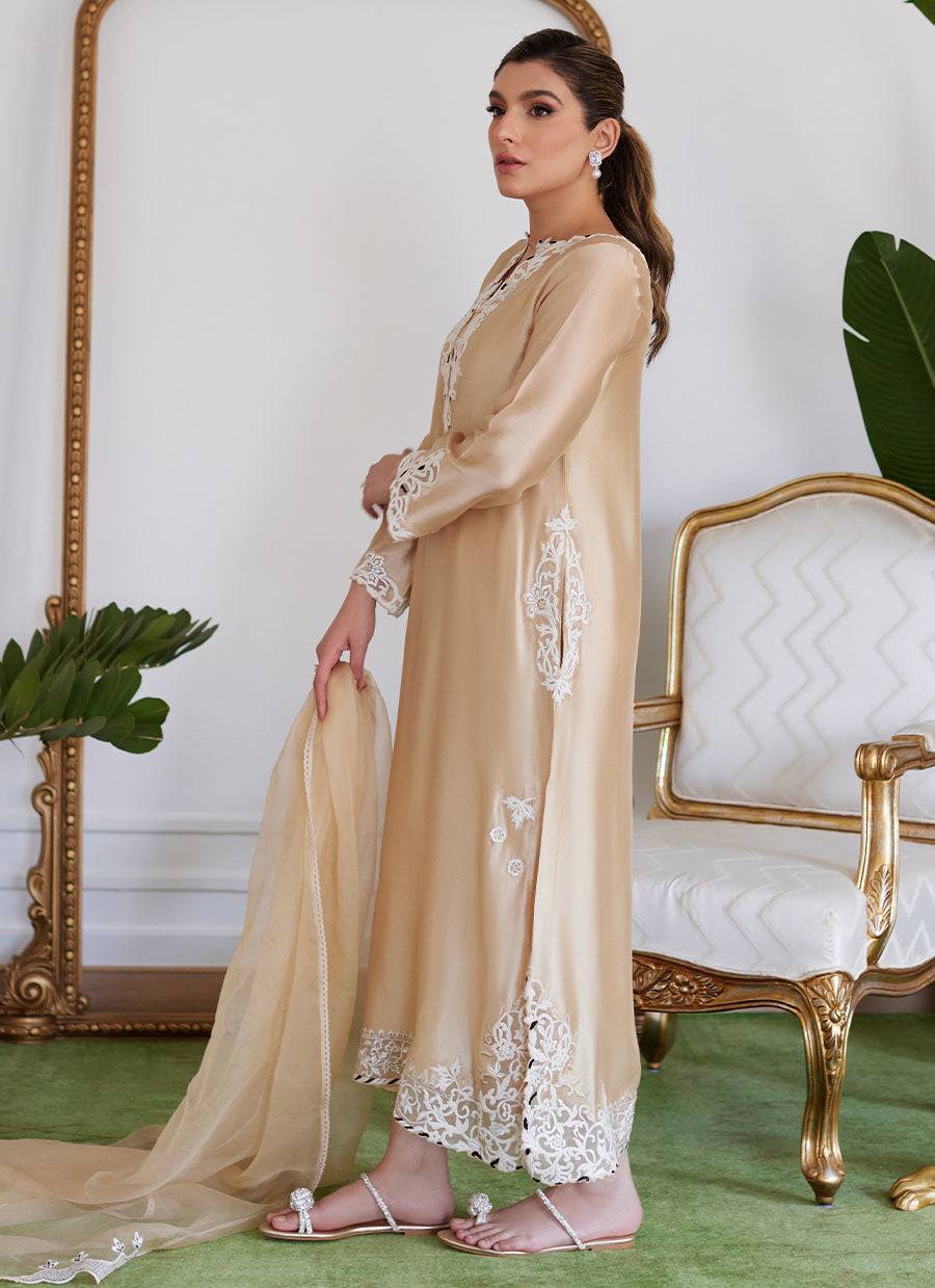 Farah Talib Aziz | Luna Eid Collection 24 | MELVINA CHAMPAGNE BEIGE - Pakistani Designer Dress - by Farah Talib Aziz | Type: Luxury - 100% Original at Saira Sultan