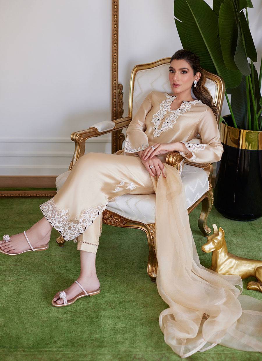 Farah Talib Aziz | Luna Eid Collection 24 | MELVINA CHAMPAGNE BEIGE - Pakistani Designer Dress - by Farah Talib Aziz | Type: Luxury - 100% Original at Saira Sultan