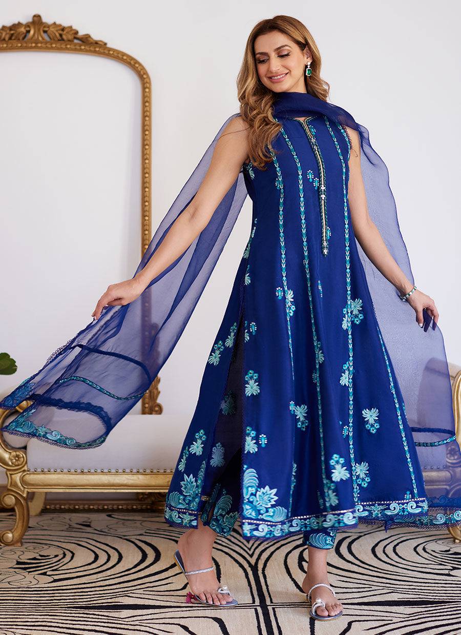 Farah Talib Aziz | Luna Eid Collection 24 | ELSYEE ROYAL BLUE - Pakistani Designer Dress - by Farah Talib Aziz | Type: Luxury - 100% Original at Saira Sultan