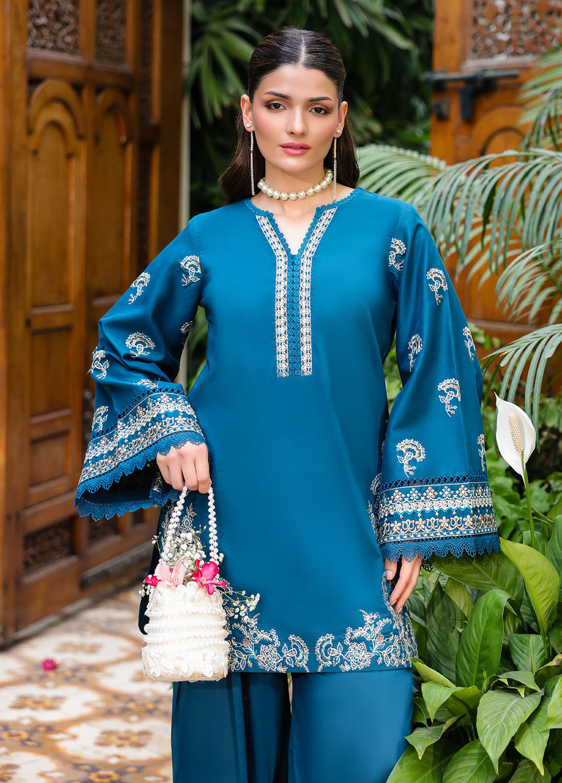 Sahane | Lovent Embroidered Pret 25 | ME23001 Euphoria M Teal Blue Lawn