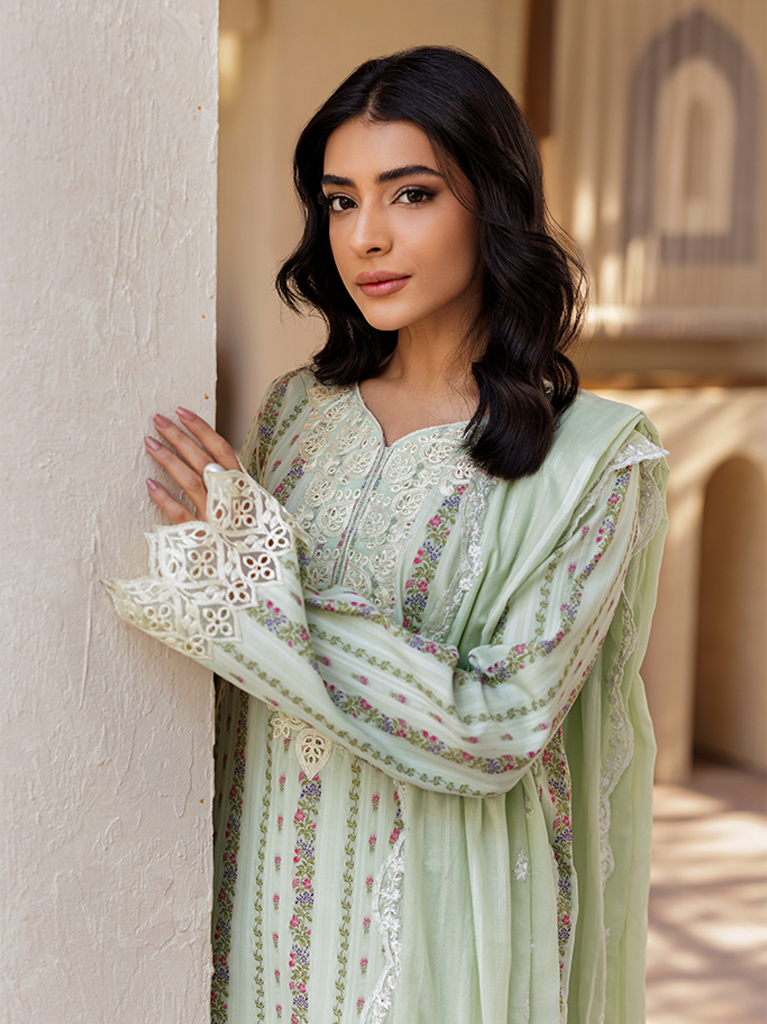 Rajbari | Amari Hybrid Jacquard Edition | Amari Jacquard - 10 M Mint Green Jacquard Lawn