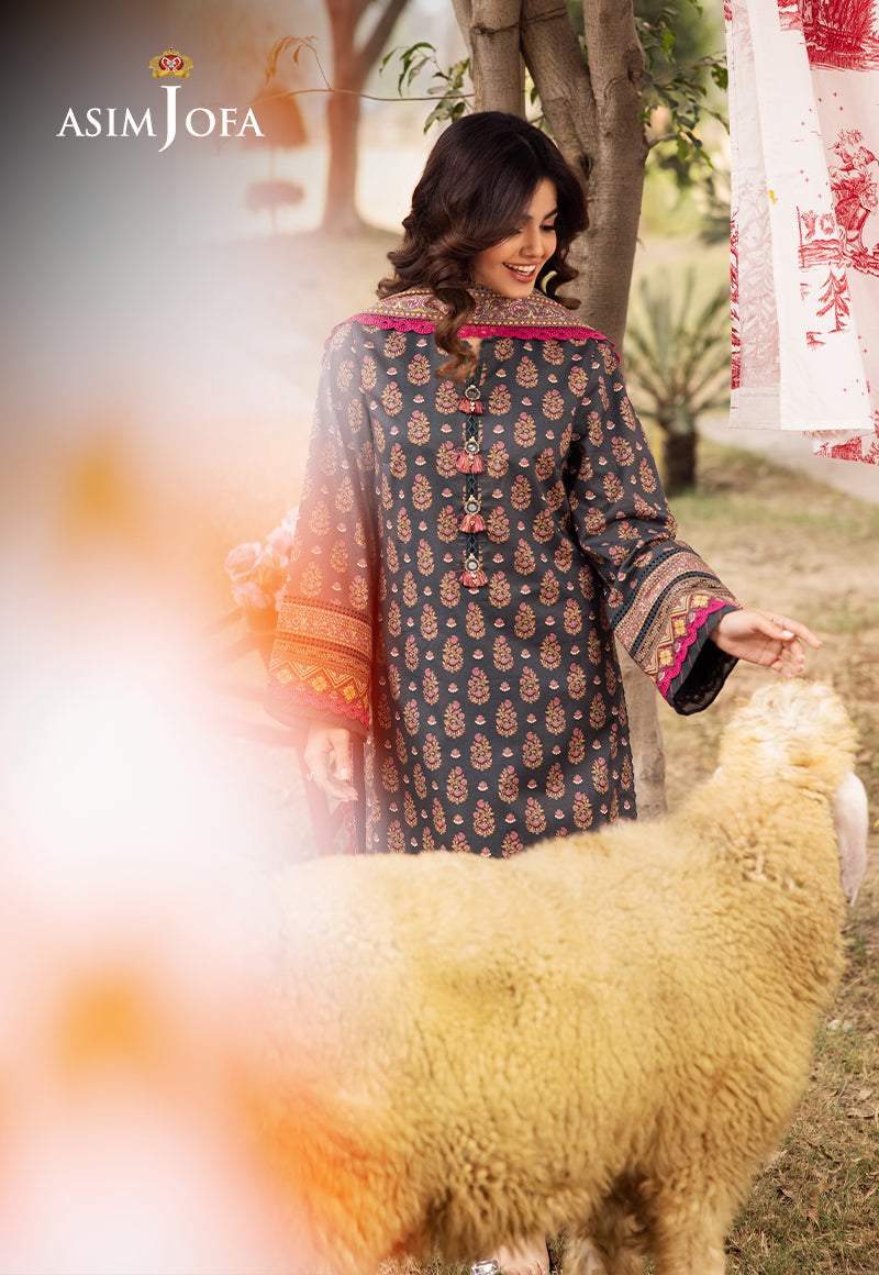 Asim Jofa | Prints Drop 2 | AJUBJ-49 Custom Size Gray Lawn